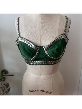 NORMA KAMALI‎ Worn Once Green Stud Underwire Bikini Bra Top Size Large